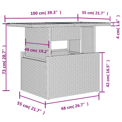 Garden Sofa Set Grey PE rattan, Powder-coated steel, Tempered glass - Discount Msrp 