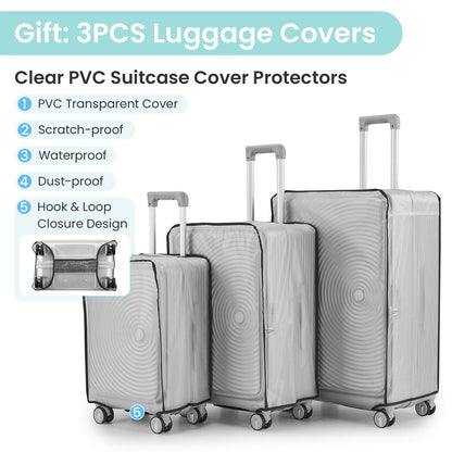 Luggage Sets 3 Piece(20/24/28), Expandable Carry On Luggage with TSA Lock Airline Approved, 100% PC Hard Shell and Lightweight Suitcase with Front Pocket and Spinner Wheels - Discount Msrp 