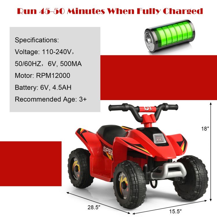 6V Kids Electric ATV 4 Wheels Ride-On Toy - Discount Msrp 