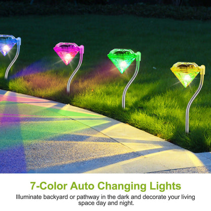 4Pcs Solar Garden Light Outdoor Diamond LED Light IP65 Waterproof Stake Decorative Lamp - Discount Msrp 
