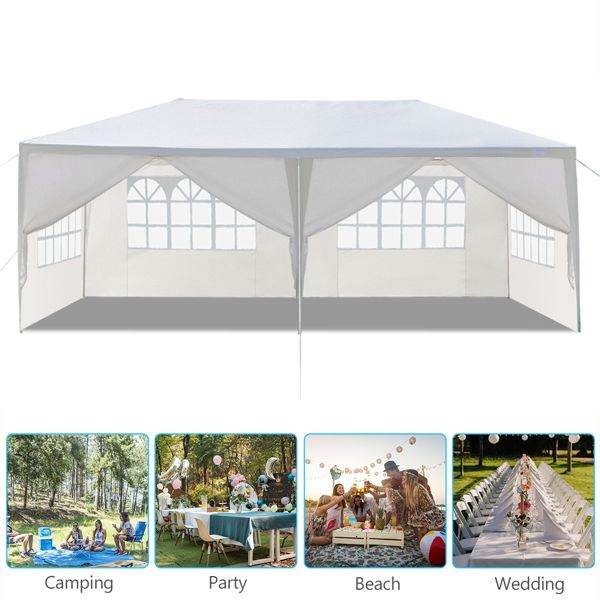 10'x20' Outdoor Party Tent with 6 Removable Sidewalls; Waterproof Canopy Patio Wedding Gazebo; White - Discount Msrp 