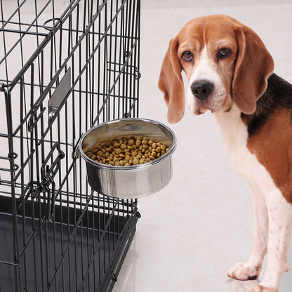 Stainless Steel Dog Bowl Pets Hanging Food Bowl Detachable Pet Cage Food Water Bowl with Clamp Holder - Discount Msrp 