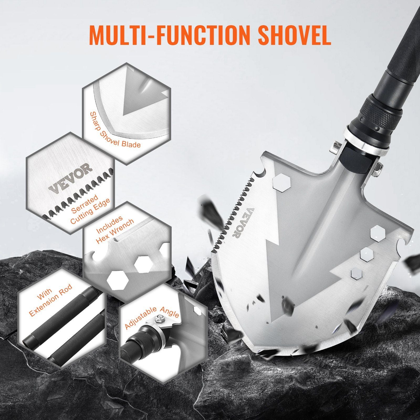 Survival Shovel 11 in 1 Camping Shovel Folding Multitool Portable Compact - Discount Msrp 