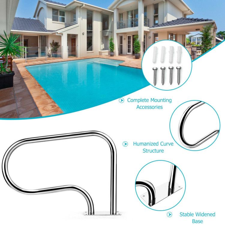 Stainless Steel Swimming Pool Hand Rail with Base Plate - Discount Msrp 