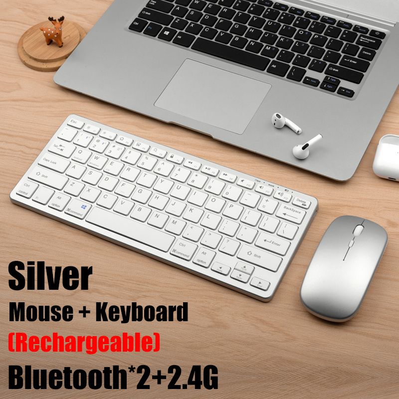 Bluetooth 5.0 &amp; 2.4G Wireless Keyboard and Mouse Combo Mini Multimedia Keyboard Mouse Set For Laptop PC TV iPad Macbook Android - Discount Msrp 