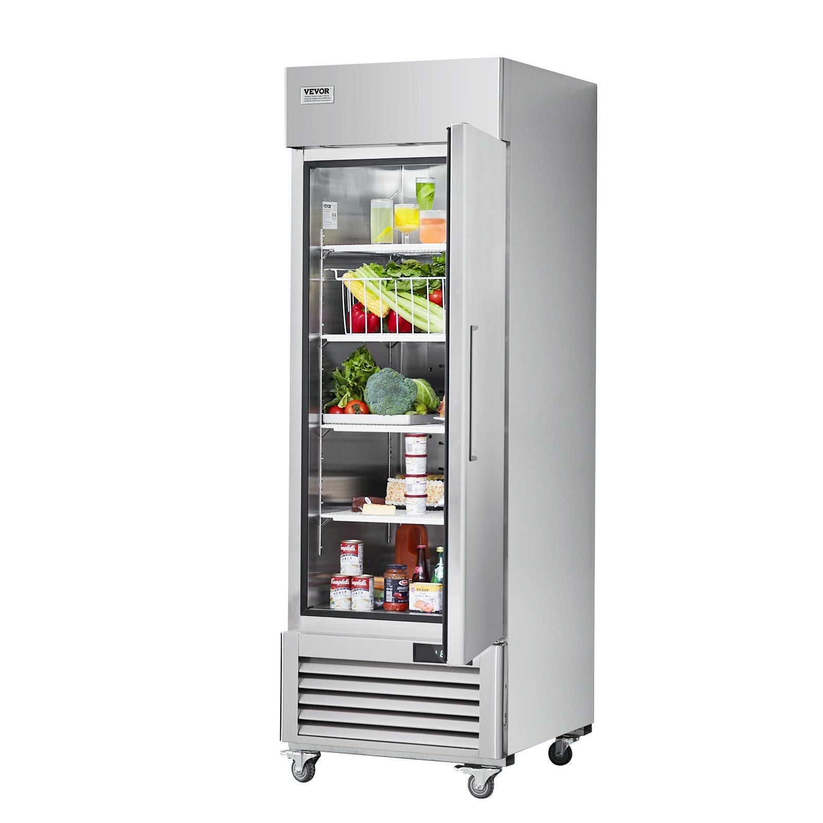 VEVOR Commercial Refrigerator 19.32 Cu.ft, Reach In 27" W Upright Refrigerator Single Door, Auto-Defrost Stainless Steel Reach-in Refrigerator & 4 Shelves, 33 to 41°F Temp Control, LED Light, 4 Wheel - Discount Msrp 
