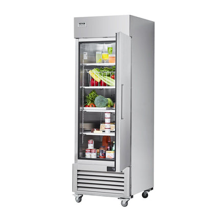 VEVOR Commercial Refrigerator 19.32 Cu.ft, Reach In 27" W Upright Refrigerator Single Door, Auto-Defrost Stainless Steel Reach-in Refrigerator & 4 Shelves, 33 to 41°F Temp Control, LED Light, 4 Wheel - Discount Msrp 
