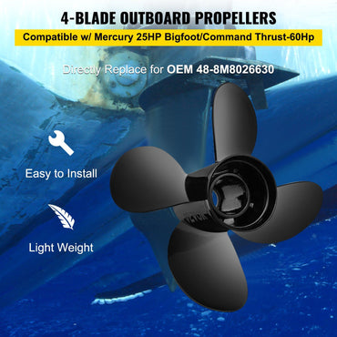 VEVOR Outboard Propeller, Replace for OEM 48-8M8026630, 4-Blade 10.3\" x 13\" Aluminum Boat Propeller, Compatible with Mercury Mariner 25HP Bigfoot/Command Thrust 60Hp Outboard, 13 Tooth Splines, RH - Discount Msrp 