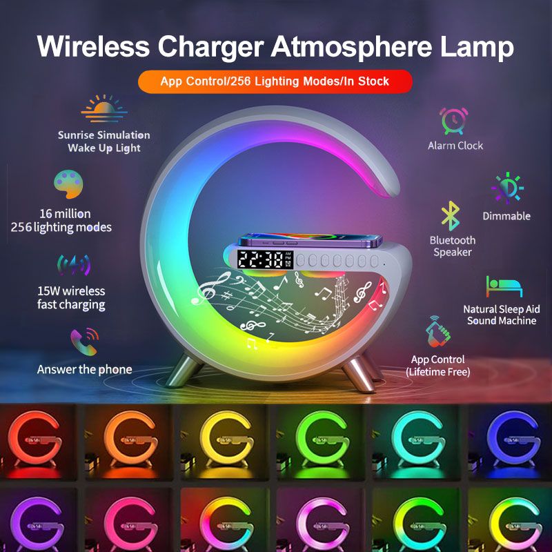 Intelligent atmosphere lamp Bluetooth speaker wireless charger bedside atmosphere lamp sunrise wake-up lamp polar lamp alarm clock - Discount Msrp 