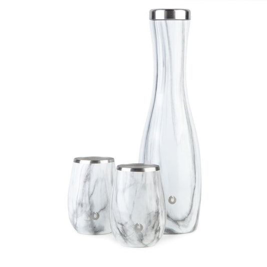 Stainless Steel Carafe and Wine Glass Set, Marble - Discount Msrp 