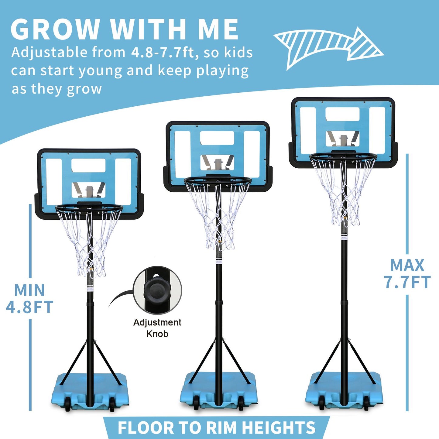 Use for Outdoor Height Adjustable 4.8 to 7.7ft Basketball Hoop 28 Inch Backboard Portable Basketball Goal System with Stable Base and Wheels - Discount Msrp 