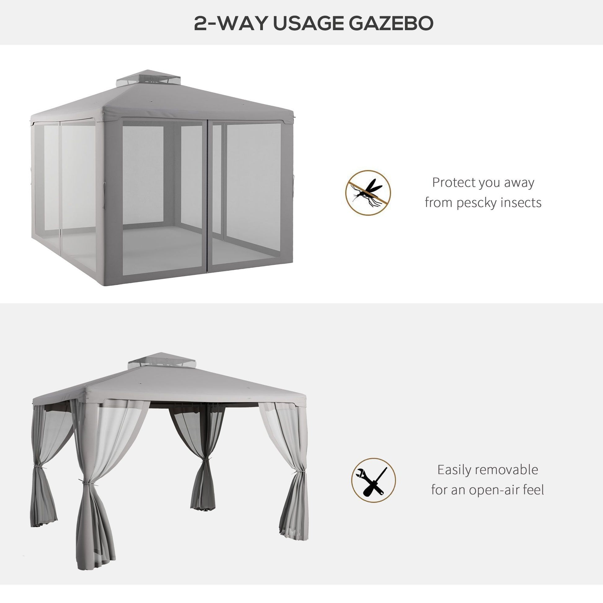 Outsunny 9.6' x 11.6' Patio Gazebo, Outdoor Canopy Shelter with 2-Tier Roof and Netting, Steel Frame for Garden, Lawn, Backyard, and Deck, Gray - Discount Msrp 