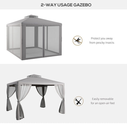 Outsunny 9.6' x 11.6' Patio Gazebo, Outdoor Canopy Shelter with 2-Tier Roof and Netting, Steel Frame for Garden, Lawn, Backyard, and Deck, Gray - Discount Msrp 