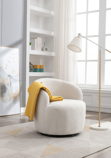 Teddy Fabric Swivel Accent Armchair Barrel Chair With Black Powder Coating Metal Ring,Ivory White - Discount Msrp 