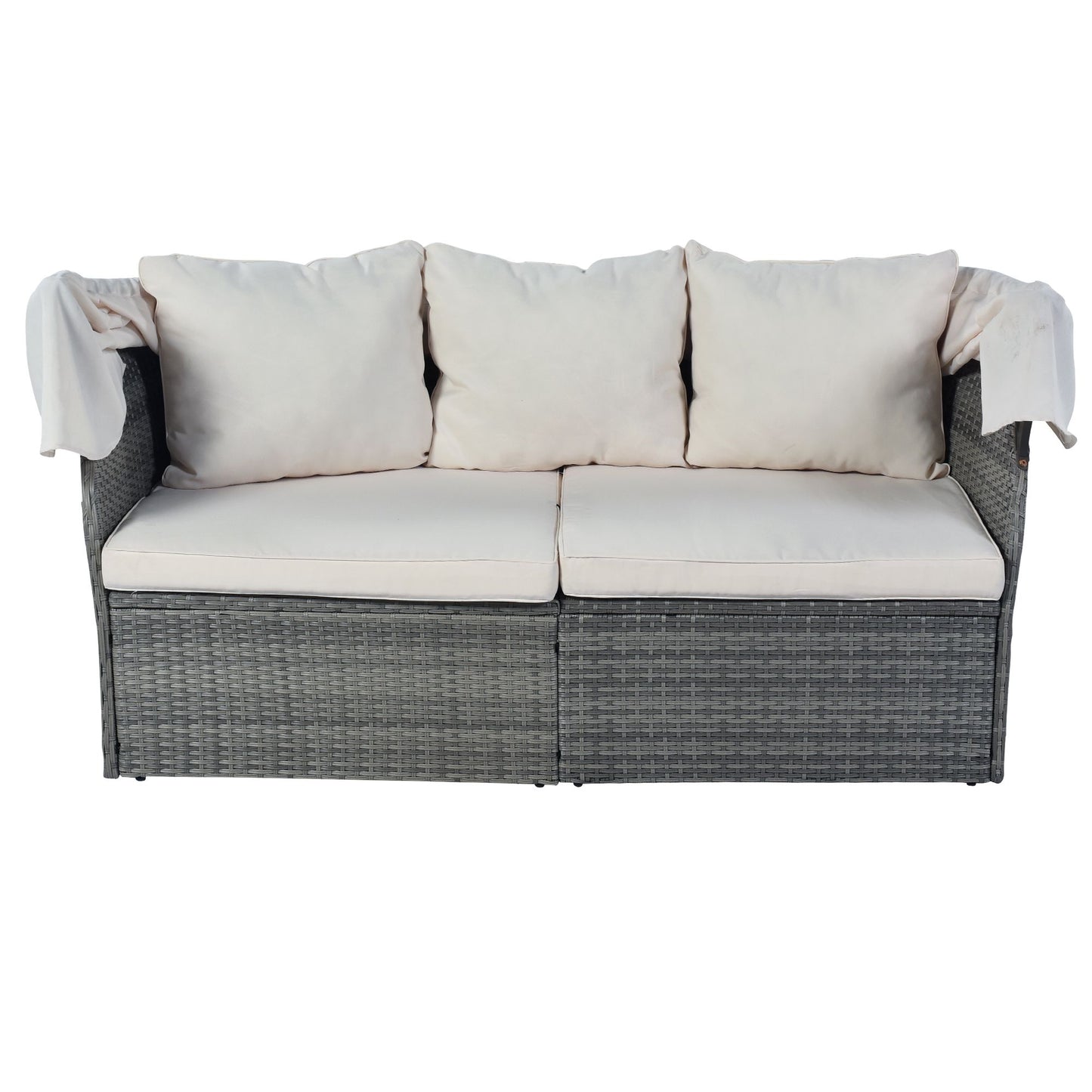 Outdoor Patio Furniture Set Daybed Sunbed with Retractable Canopy Conversation Set Wicker Furniture - Discount Msrp 