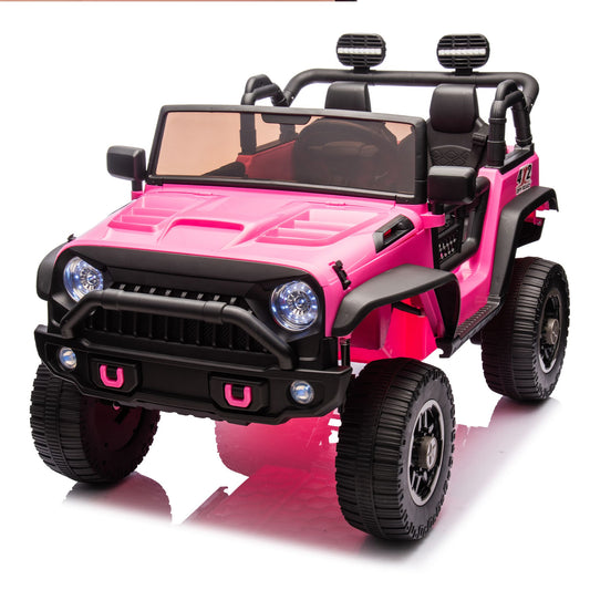 24V Two-Seater Kids Ride On Truck Car W/Parents Control,200w*2,Seat width 20.28in,Four-wheel Suspension,LED Lights,Music,MP3,Bluetooth,Two independent seat belts,Suitable for off-road For Kids Aged 3+ - Discount Msrp 