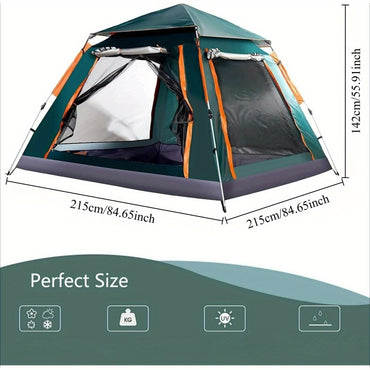 Muti-Person Outdoor Automatic Quick Opening Camping Tent with Mesh Windows. Made of Oxford Fabric, Comes with Portable Bag & Moisture - Proof Mat. Ideal for Family Camping, Fishing, Hunting - Discount Msrp 