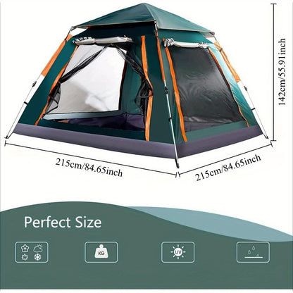 Muti-Person Outdoor Automatic Quick Opening Camping Tent with Mesh Windows. Made of Oxford Fabric, Comes with Portable Bag & Moisture - Proof Mat. Ideal for Family Camping, Fishing, Hunting - Discount Msrp 