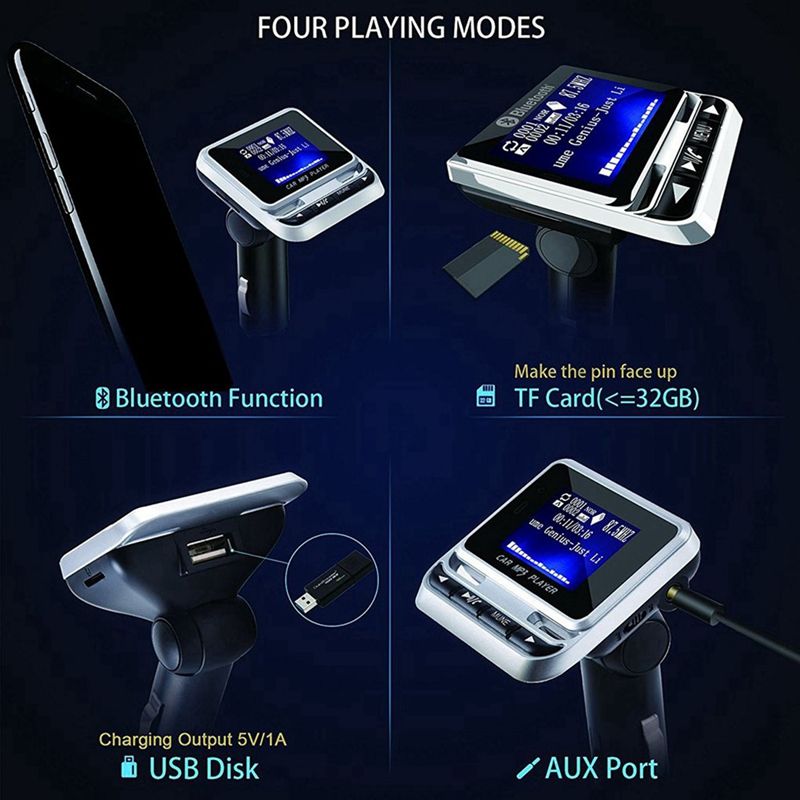 FM12B 1.44 Inch LCD Screen Bluetooth Car MP3 Player Handsfree Wireless FM Transmitter Radio Adapter USB Car Charger - Discount Msrp 