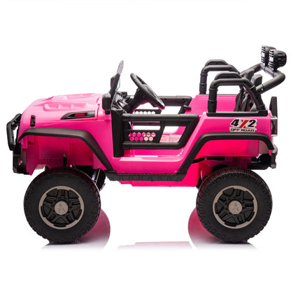 24V Two-Seater Kids Ride On Truck Car W/Parents Control,200w*2,Seat width 20.28in,Four-wheel Suspension,LED Lights,Music,MP3,Bluetooth,Two independent seat belts,Suitable for off-road For Kids Aged 3+ - Discount Msrp 