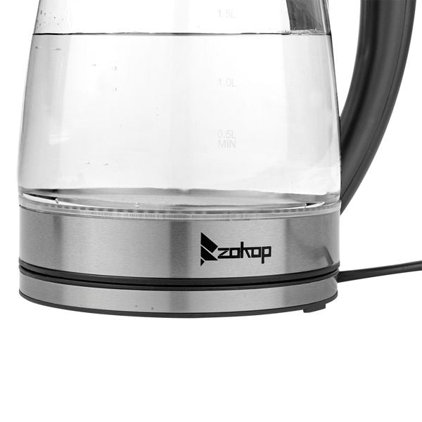 [Old Code: 93541003] ZOKOP HD-1857-A 110V 1200W 1.8L Electric Glass Kettle US Plug - Discount Msrp 