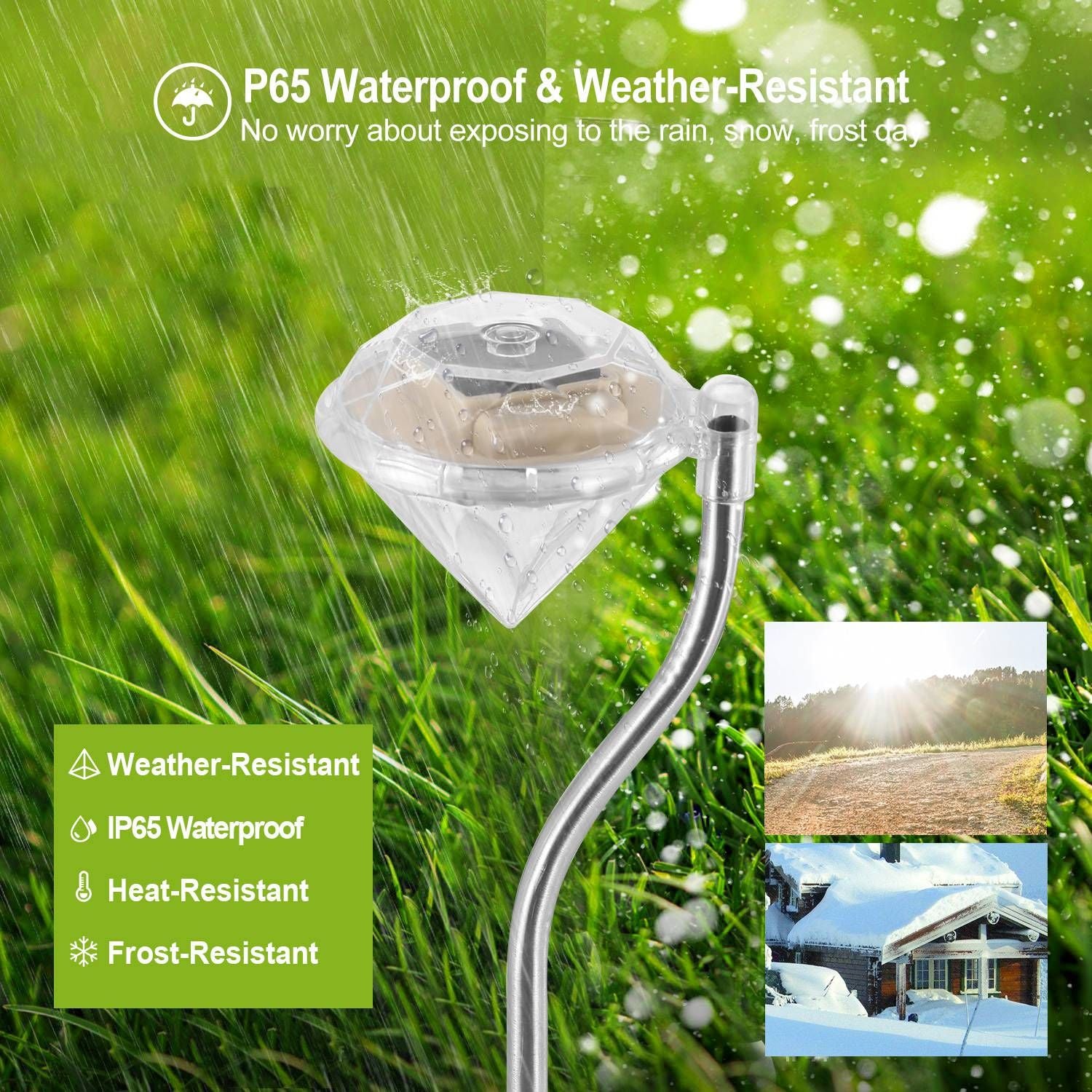 4Pcs Solar Garden Light Outdoor Diamond LED Light IP65 Waterproof Stake Decorative Lamp - Discount Msrp 