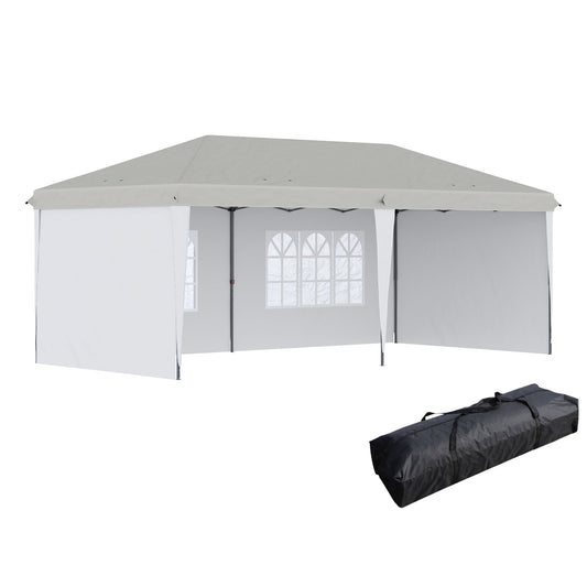 Outsunny 10' x 20' Pop Up Canopy Tent with 4 Sidewalls, Heavy Duty Tents for Parties, Outdoor Instant Gazebo with Carry Bag, for Outdoor, Garden, Patio, White - Discount Msrp 
