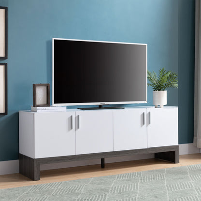 Side Credenza with 4 Doors, Storage Cabinets, 60" TV Stand- White & Distressed Grey - Discount Msrp 