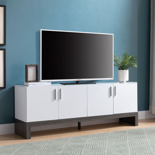 Side Credenza with 4 Doors, Storage Cabinets, 60" TV Stand- White & Distressed Grey - Discount Msrp 