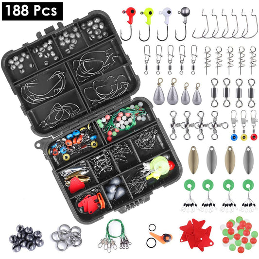 188Pcs Fishing Accessory Kit Portable Fishing Set Including Jig Hooks Sinker Weights Spoon Lure - Discount Msrp 