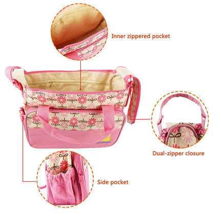 5PCS Baby Nappy Diaper Bags Set Mummy Diaper Shoulder Bags w/ Nappy Changing Pad Insulated Pockets Travel Tote Bags - Discount Msrp 