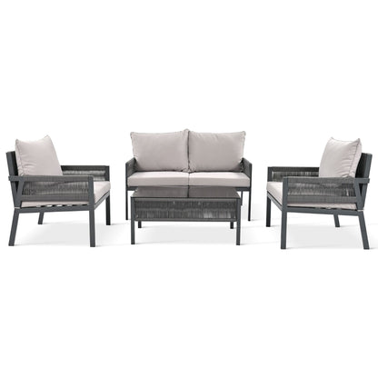 4-Piece Rope Patio Furniture Set, Outdoor Furniture with Tempered Glass Table, Patio Conversation Set Deep Seating with Thick Cushion for Backyard Porch Balcony - Discount Msrp 