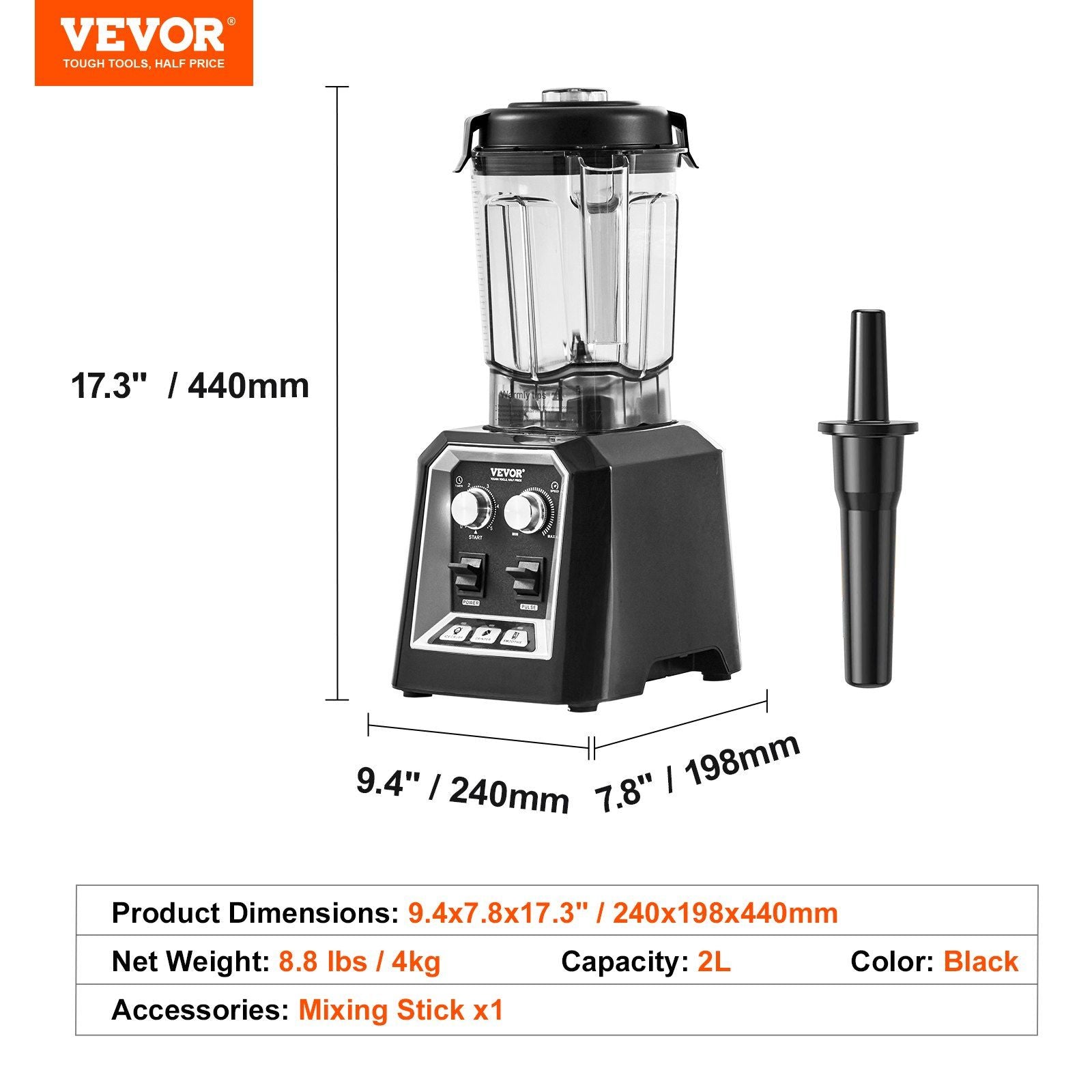VEVOR Professional Blender, Commercial Countertop Blenders, 68 oz Jar Blender Combo, Stainless Steel 3 Functions Blender, for Frozen Drinks, Shakes, Smoothies, Peree, and Crush Ice, Black - Discount Msrp 