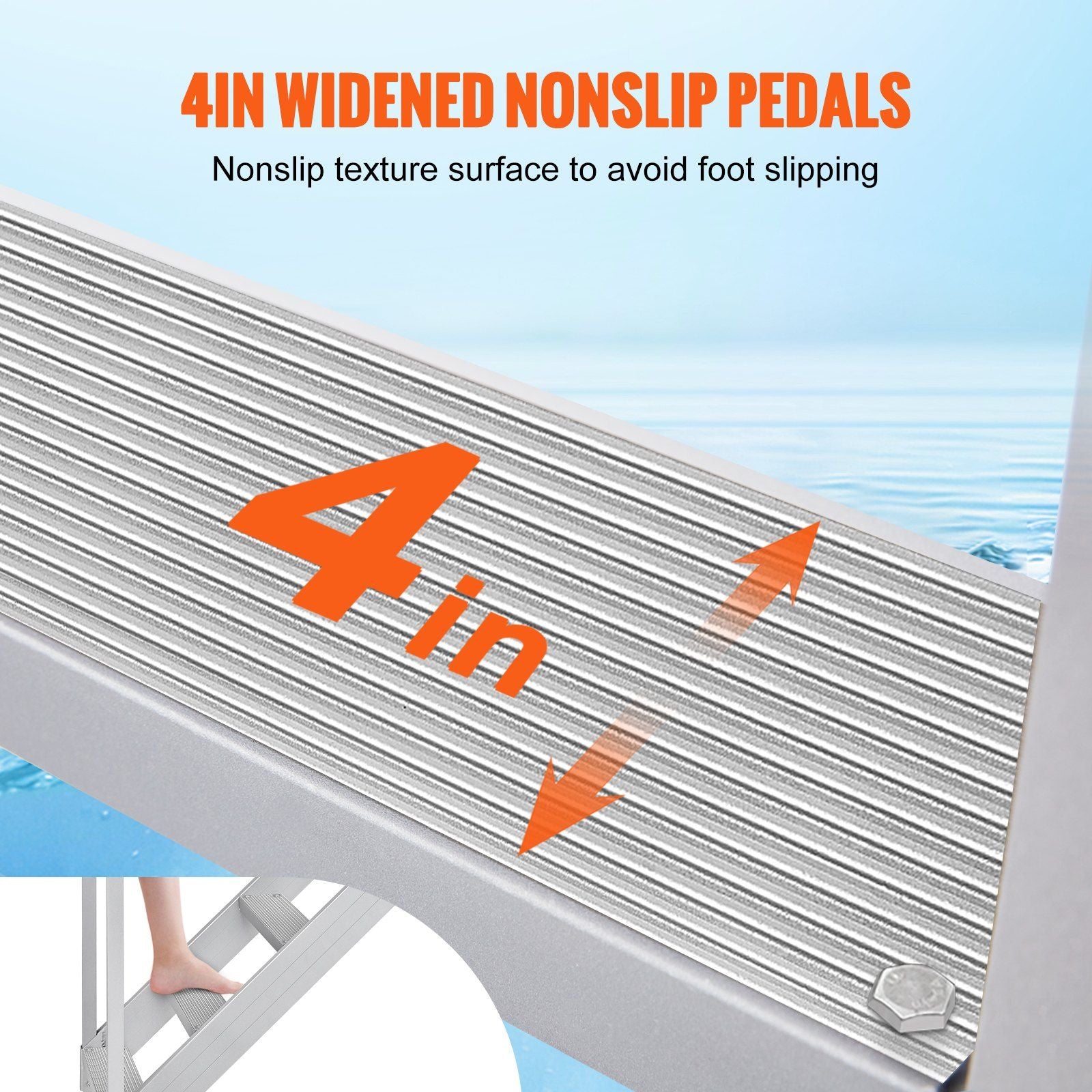 VEVOR Dock Ladder, Adjustable Height, 500 lbs Load Capacity, Aluminum Alloy Steps Pontoon Boat Ladder with Dual Handrails & Nonslip Rubber Mat, Ideal for Ship/Lake/Pool/Marine Boarding - Discount Msrp 