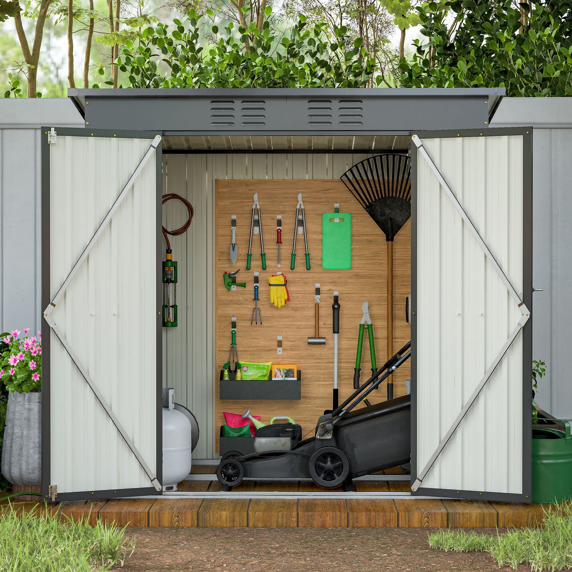 6 x 4 ft Outdoor Storage Shed, All Weather Tool Shed for Garden, Backyard, Lawn, Black - Discount Msrp 