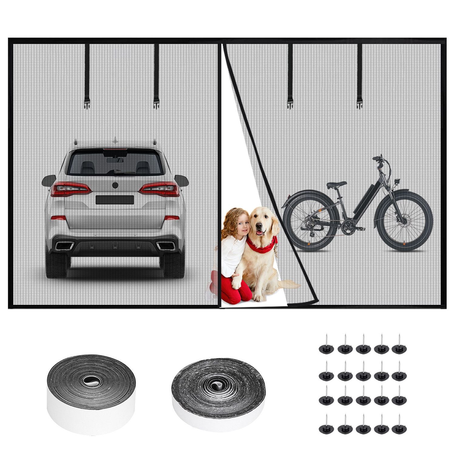 Magnetic Garage Door Screen Single-Car Garage Screen Mesh Fiberglass Garage Net with Magnetic Closure 4 Buckle Straps for One Cars - Discount Msrp 