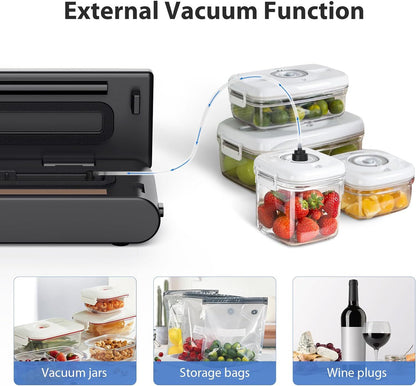 KOIOS Vacuum Sealer Machine, Automatic Food Sealer with Cutter, Dry & Moist Modes, Compact Design Powerful Suction Air Sealing System with 10 Sealing Bags & Air Suction Hose - Discount Msrp 