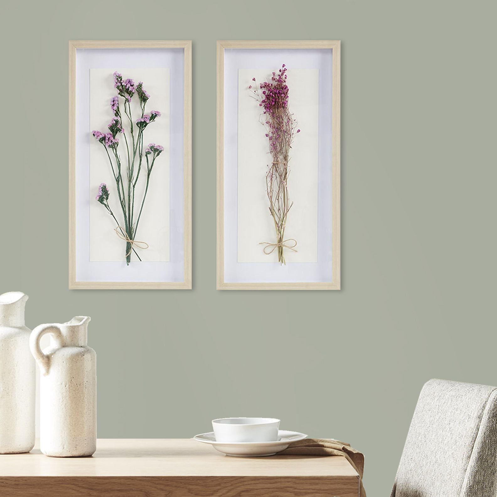 Dried Flower 2-piece Shadow Box Wall Decor Set - Discount Msrp 
