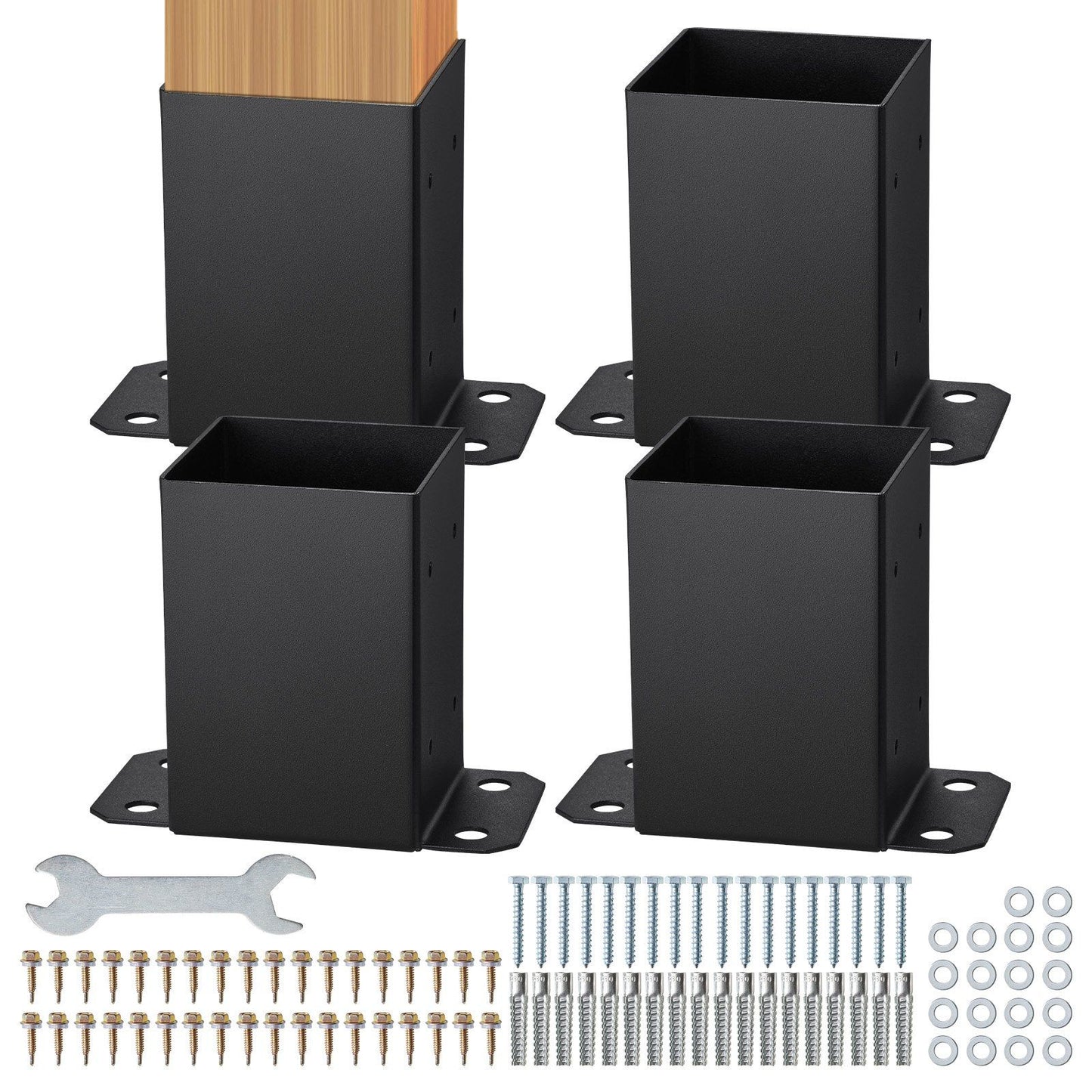 4x4 Post Base 4 Pcs, Inner Size 3.6"x3.6" Post Base Brackets, Heavy Duty Powder-Coated Post Anchor Matte Black Wood Post Brackets for Pavilion Deck Railing Support Deck Base Plate - Discount Msrp 