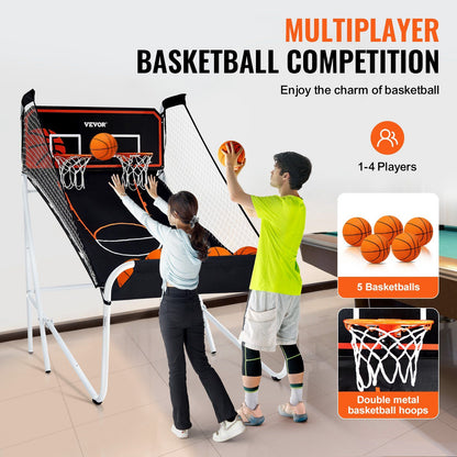 VEVOR Foldable Basketball Arcade Game, 2 Player Indoor Basketball Game, Home Dual Shot Sport with 5 Balls, 8 Game Modes, Electronic Scoreboard, and Inflation Pump, for Kids, Adults (Black & White) - Discount Msrp 