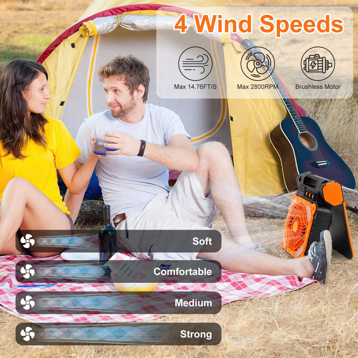 Solar Camping Fan With LED Lantern 5200mAh Rechargeable Battery Operated Portable Fan with Emergency Power Bank 4 Wind Speeds 3 Light Modes 3 Timers for Hiking Fishing Travel GPCT5319 - Discount Msrp 