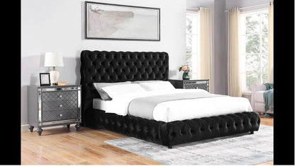 1pc Contemporary Upholstered Queen Bed Tufted Headboard and Footboard Bedroom Furniture Black - Discount Msrp 
