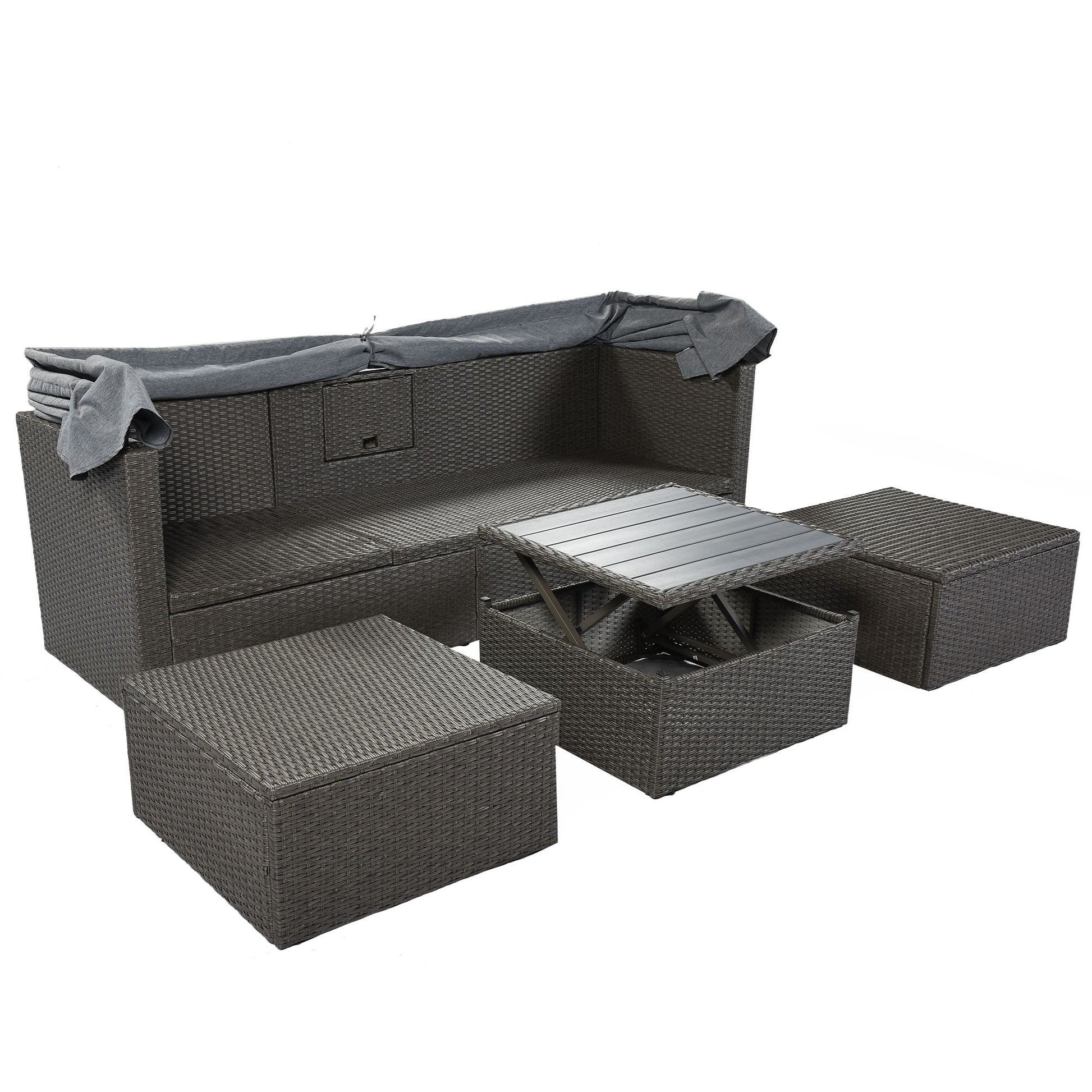 Outdoor Patio Rectangle Daybed with Retractable Canopy, Wicker Furniture Sectional Seating with Washable Cushions, Backyard, Porch - Discount Msrp 
