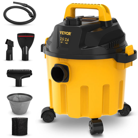 VEVOR Wet Dry Vac, 2.6 Gallon, 2.5 Peak HP, 3 in 1 Shop Vacuum with Blowing Function, Portable with Attachments to Clean Floor, Upholstery, Gap, Car, ETL Listed, Yellow - Discount Msrp 