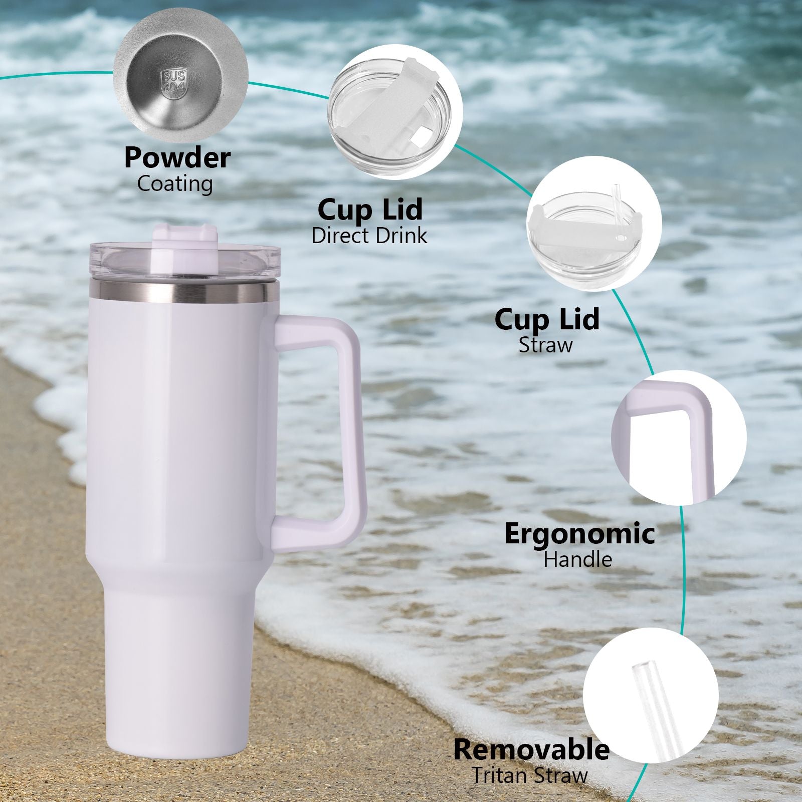 40oz large capacity tumbler With Handle And Straw Lid, Insulated Reusable Stainless Steel Water Bottles Travel Mug Coffee Cup car cup water cup For Men Women Outdoor Camping Driving, gift - Discount Msrp 