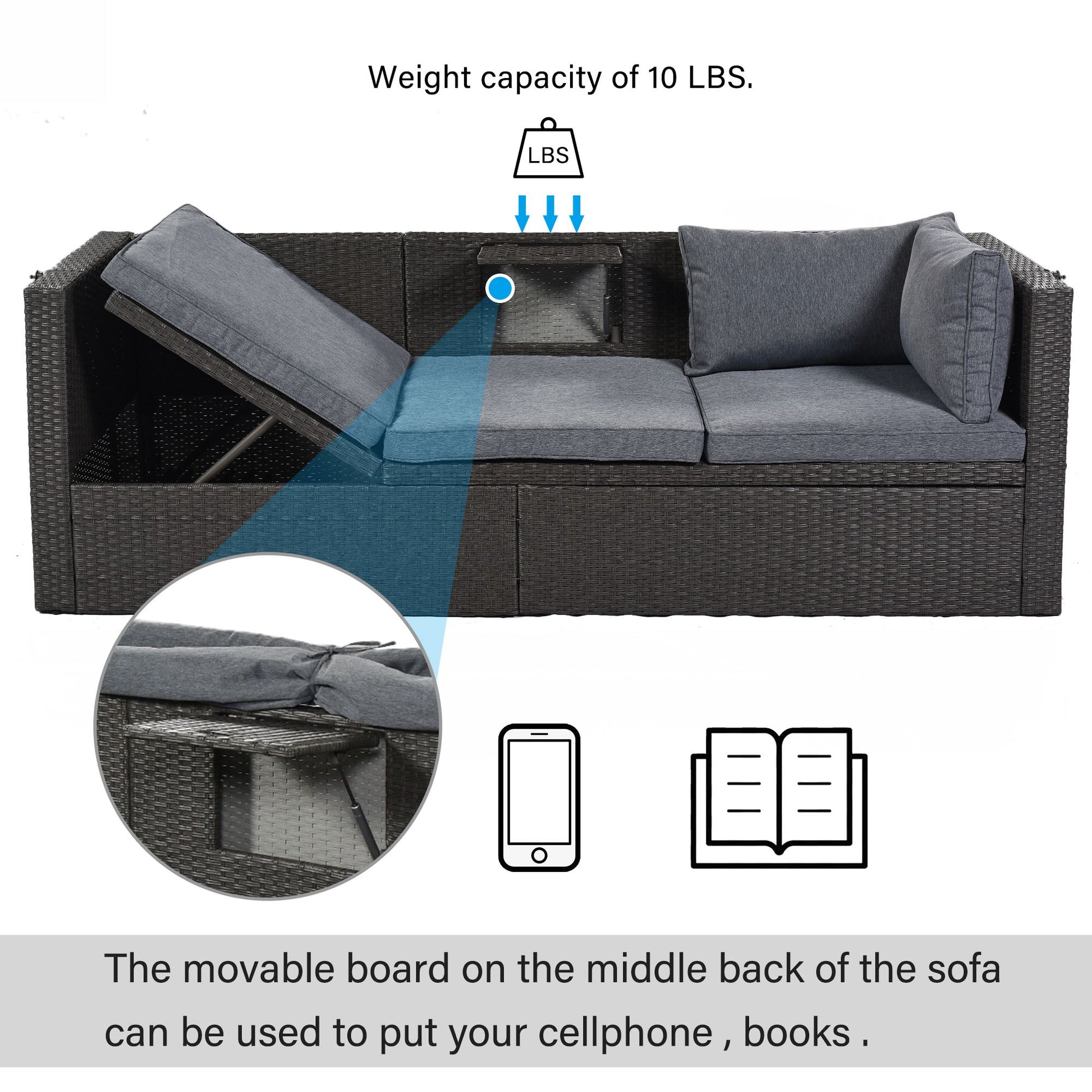 Outdoor Patio Rectangle Daybed with Retractable Canopy, Wicker Furniture Sectional Seating with Washable Cushions, Backyard, Porch - Discount Msrp 