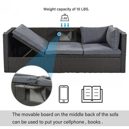 Outdoor Patio Rectangle Daybed with Retractable Canopy, Wicker Furniture Sectional Seating with Washable Cushions, Backyard, Porch - Discount Msrp 