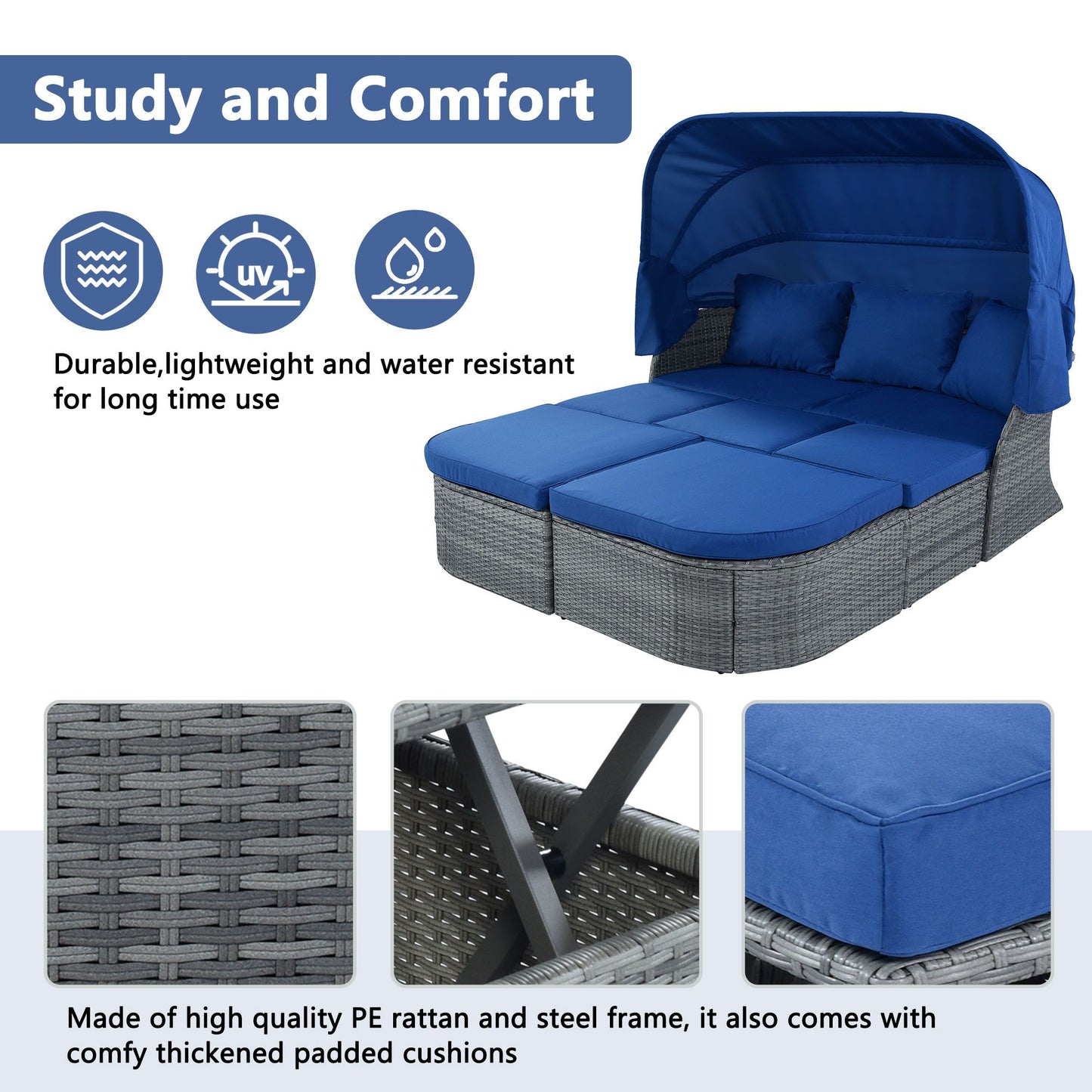 Outdoor Patio Furniture Set Daybed Sunbed with Retractable Canopy Conversation Set Wicker Furniture - Discount Msrp 