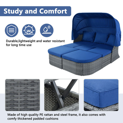 Outdoor Patio Furniture Set Daybed Sunbed with Retractable Canopy Conversation Set Wicker Furniture - Discount Msrp 
