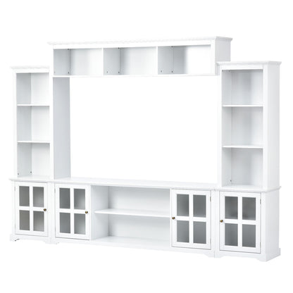 [VIDEO provided] ON-TREND Minimalism Entertainment Wall Unit with Bridge, Modern TV Console Table for TVs Up to 70", Multifunctional TV Stand with Tempered Glass Door, White (Old SKU: SD000009AAK) - Discount Msrp 